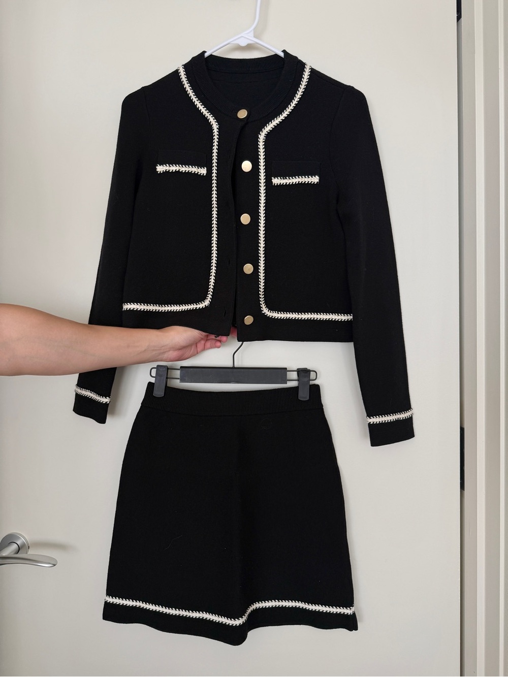 Goelia Black Cropped Knit Jacket & Skirt Set